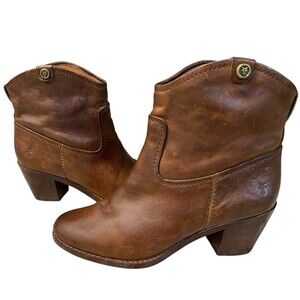 Frye Womens 6M Jolene Western Cowgirl Ankle Boot Brown Leather Pull On Boho